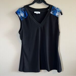 ✨ Calvin Klein Women’s Black Blue Mesh Top Medium